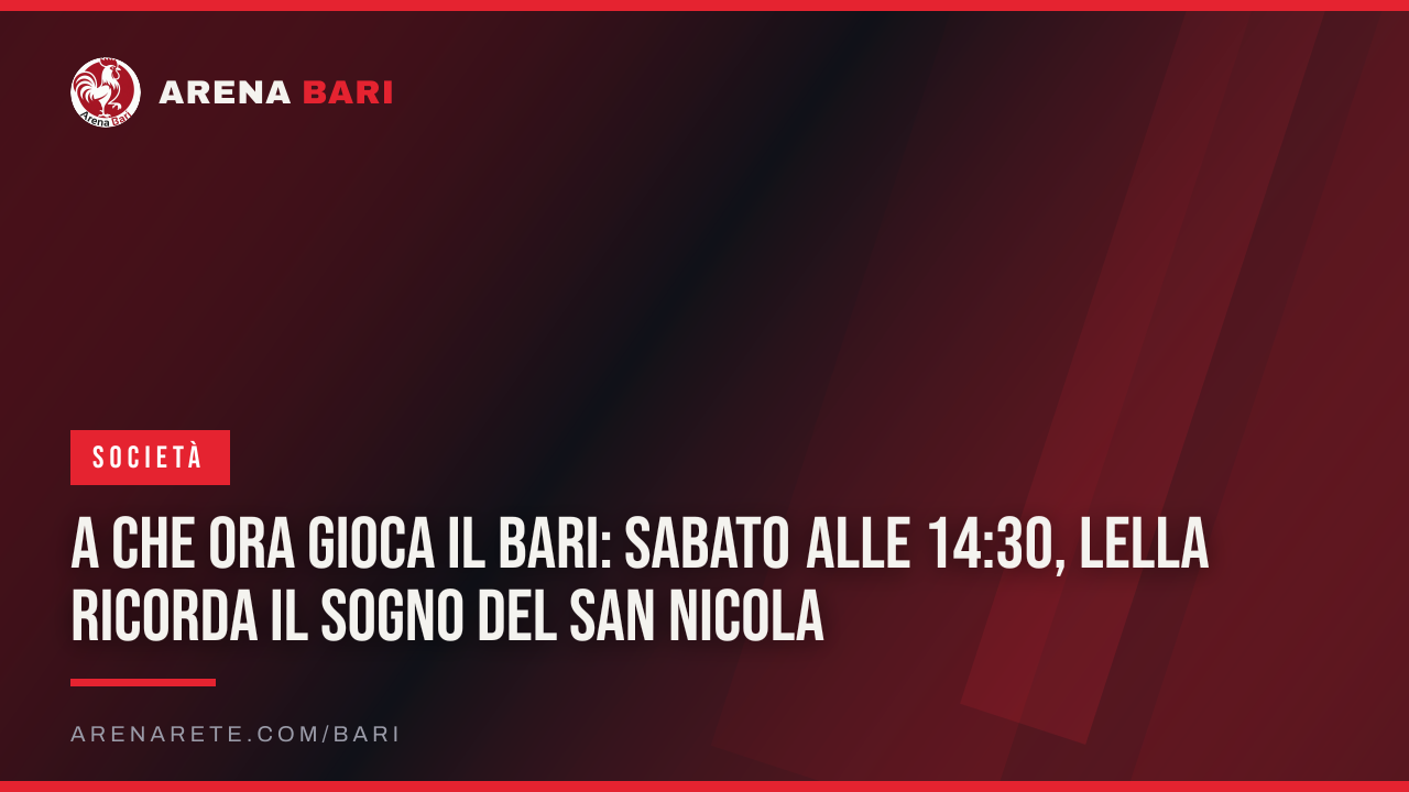 A che ora gioca il Bari: sabato alle 14:30, Lella ricorda il sogno del San Nicola