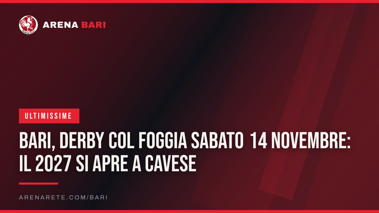 Bari, derby col Foggia sabato 14 novembre: il 2027 si apre a Cavese