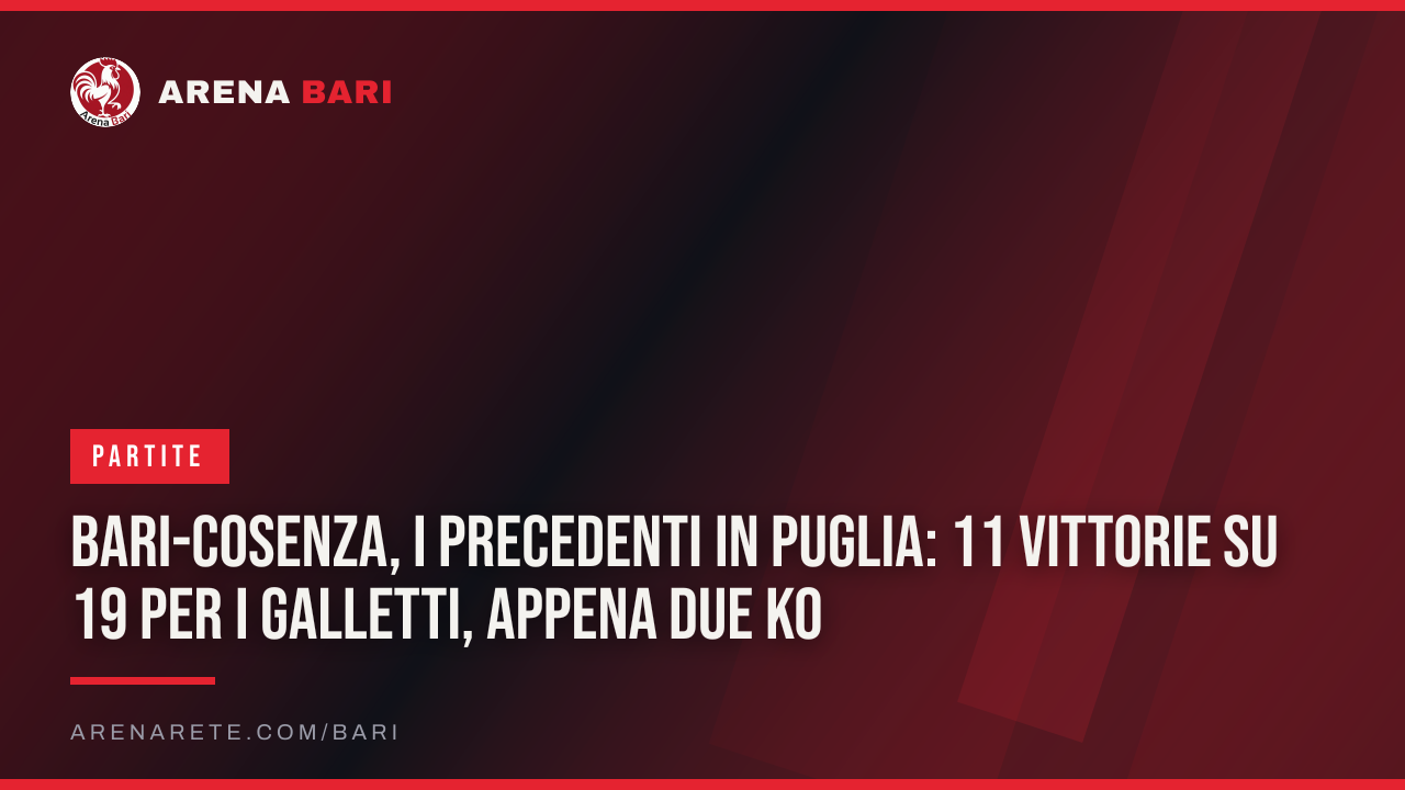 Bari-Cosenza, i precedenti in Puglia: 11 vittorie su 19 per i Galletti, appena due ko