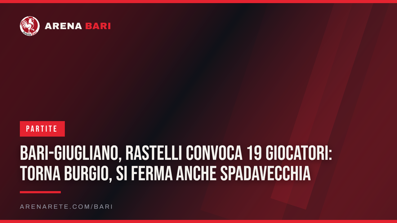 Bari-Giugliano, Rastelli convoca 19 giocatori: torna Burgio, si ferma anche Spadavecchia