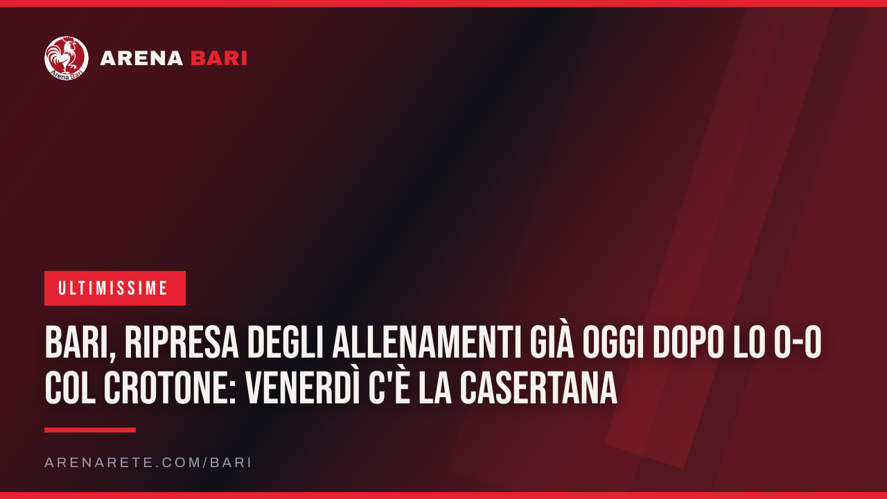 Bari, ripresa degli allenamenti già oggi dopo lo 0-0 col Crotone: venerdì c'è la Casertana