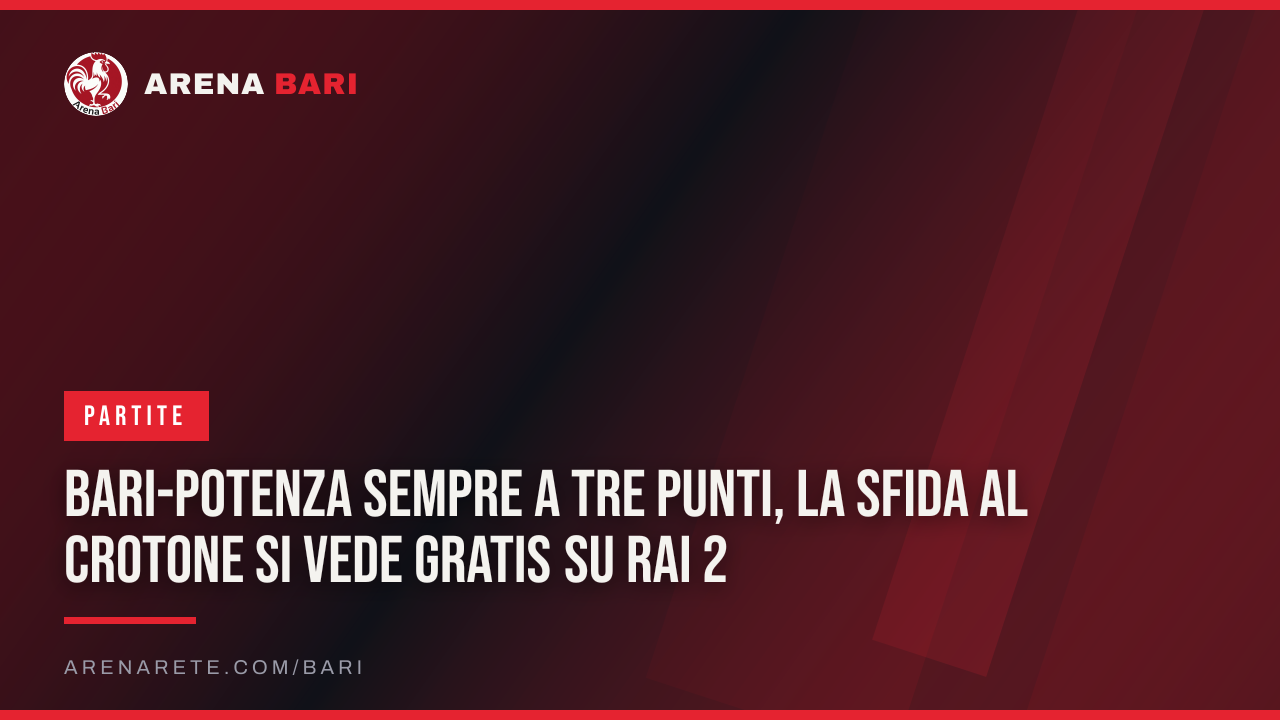 Bari-Potenza sempre a tre punti, la sfida al Crotone si vede gratis su Rai 2