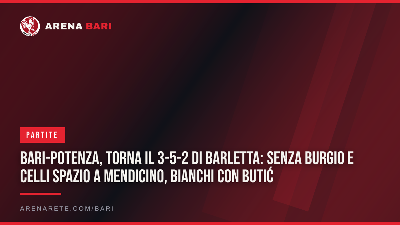 Bari-Potenza, torna il 3-5-2 di Barletta: senza Burgio e Celli spazio a Mendicino, Bianchi con Butić