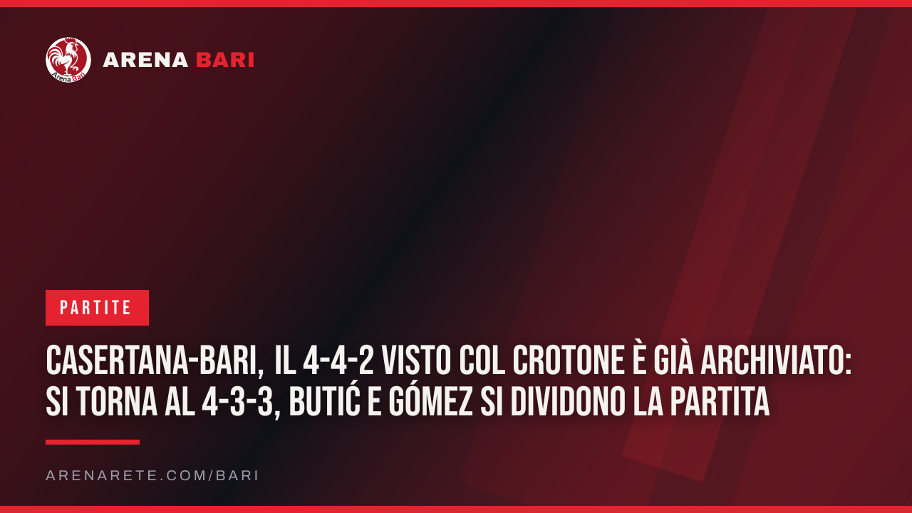 Casertana-Bari, il 4-4-2 visto col Crotone è già archiviato: si torna al 4-3-3, Butić e Gómez si dividono la partita