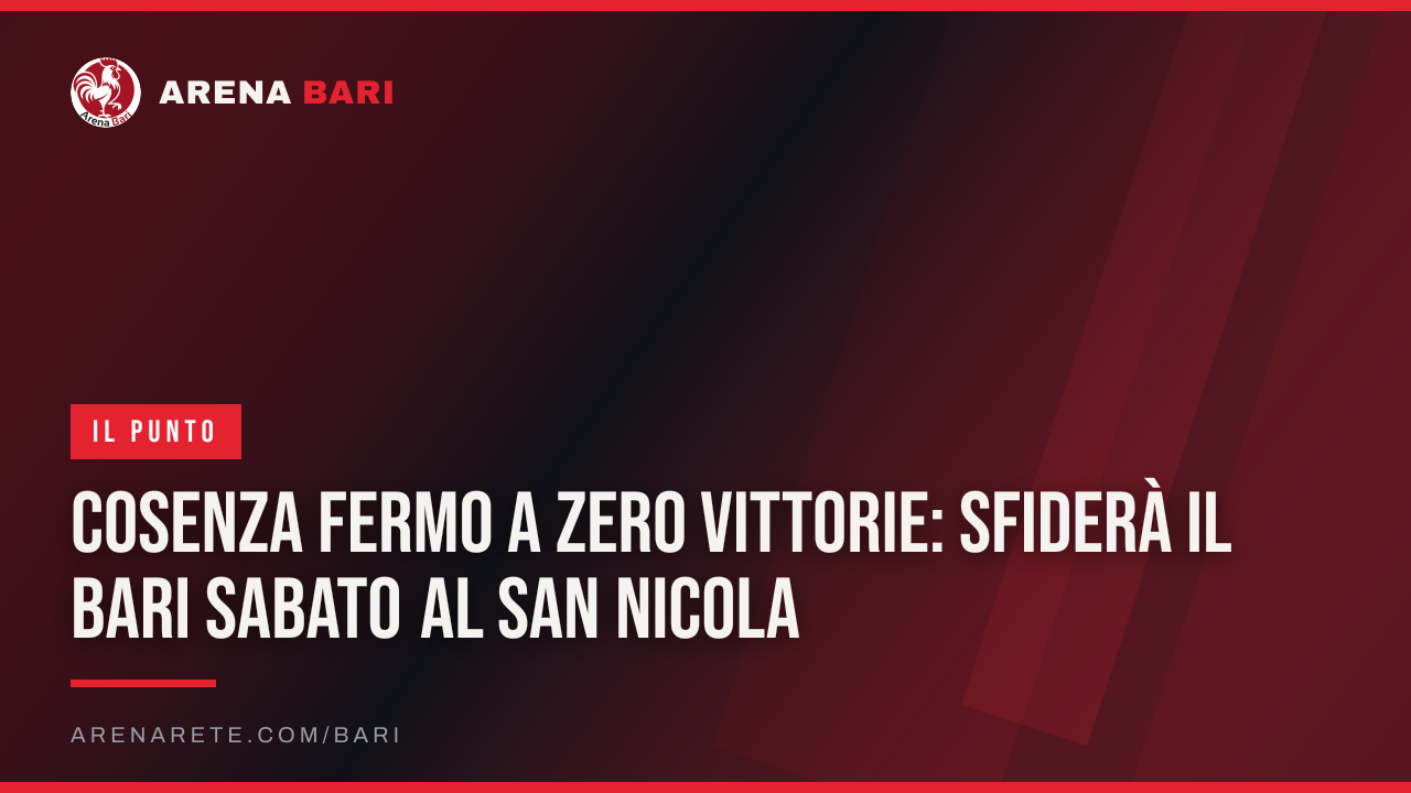 Cosenza fermo a zero vittorie: sfiderà il Bari sabato al San Nicola