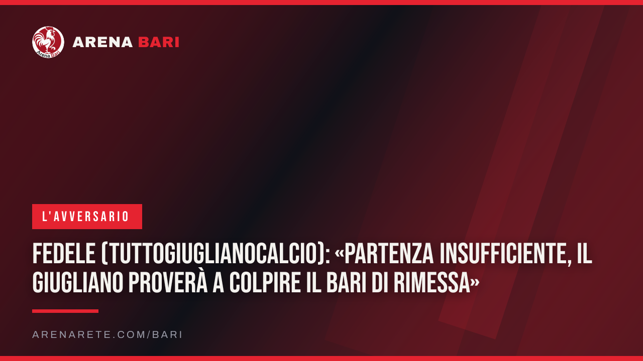 Fedele (TuttoGiuglianoCalcio): «Partenza insufficiente, il Giugliano proverà a colpire il Bari di rimessa»