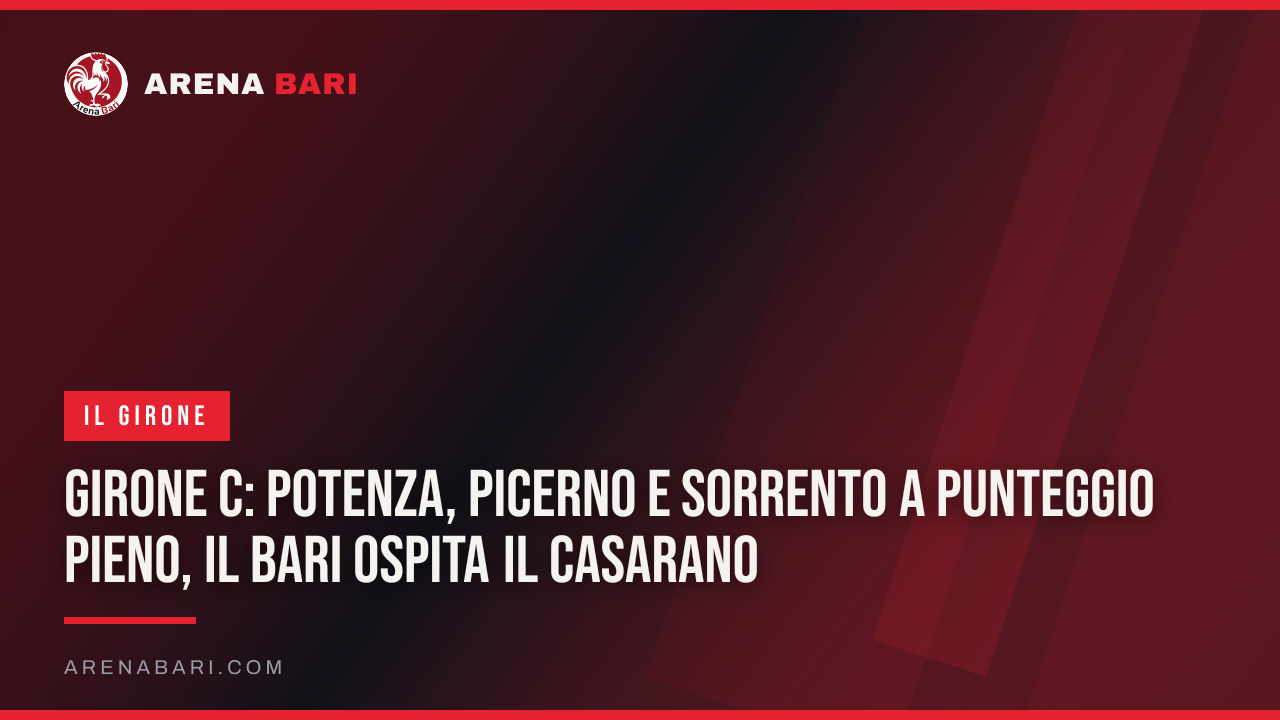 Girone C: Potenza, Picerno e Sorrento a punteggio pieno, il Bari ospita il Casarano