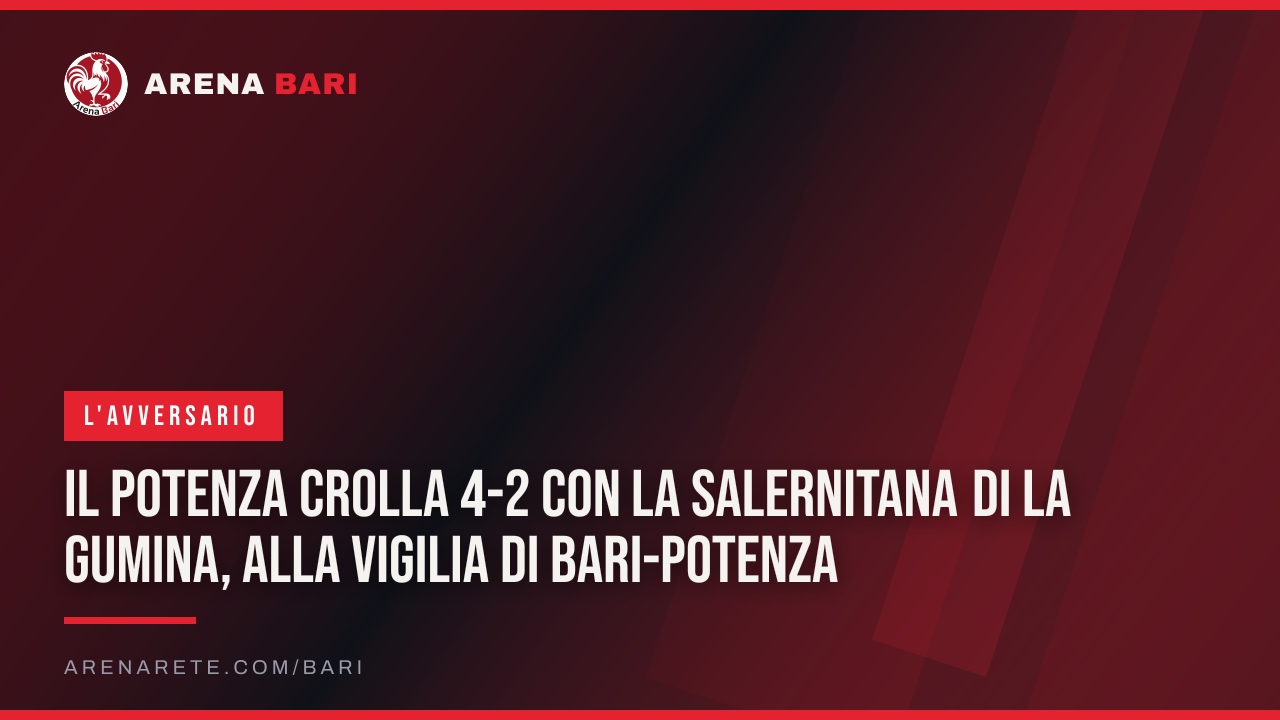 Il Potenza crolla 4-2 con la Salernitana di La Gumina, alla vigilia di Bari-Potenza
