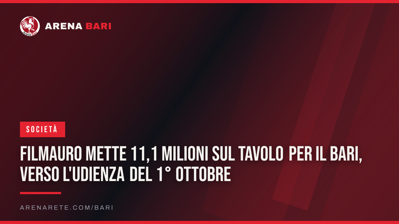 Filmauro mette 11,1 milioni sul tavolo per il Bari, verso l'udienza del 1° ottobre