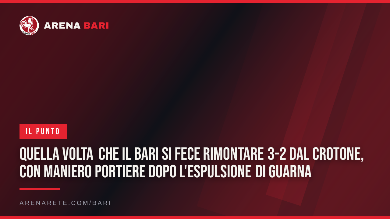 Quella volta che il Bari si fece rimontare 3-2 dal Crotone, con Maniero portiere dopo l'espulsione di Guarna