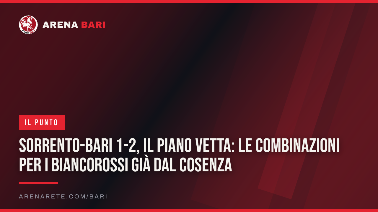 Sorrento-Bari 1-2, il piano vetta: le combinazioni per i biancorossi già dal Cosenza