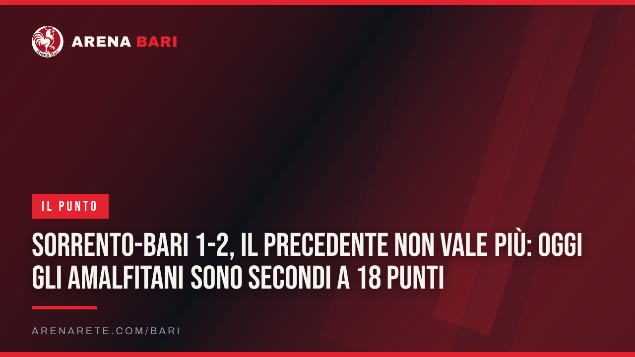 Sorrento-Bari 1-2, il precedente non vale più: oggi gli amalfitani sono secondi a 18 punti