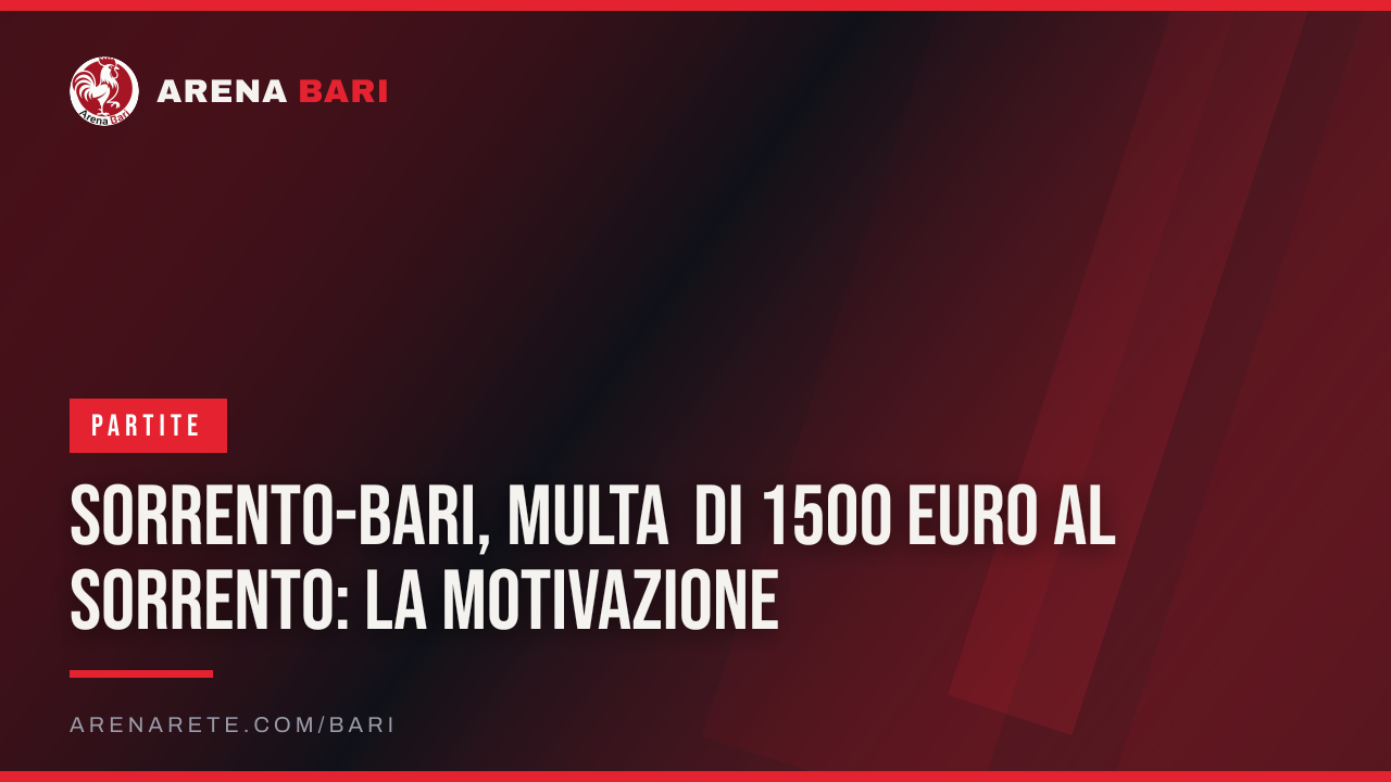 Sorrento-Bari, multa di 1500 euro al Sorrento: la motivazione