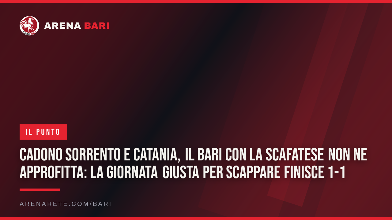 Cadono Sorrento e Catania, il Bari con la Scafatese non ne approfitta: la giornata giusta per scappare finisce 1-1