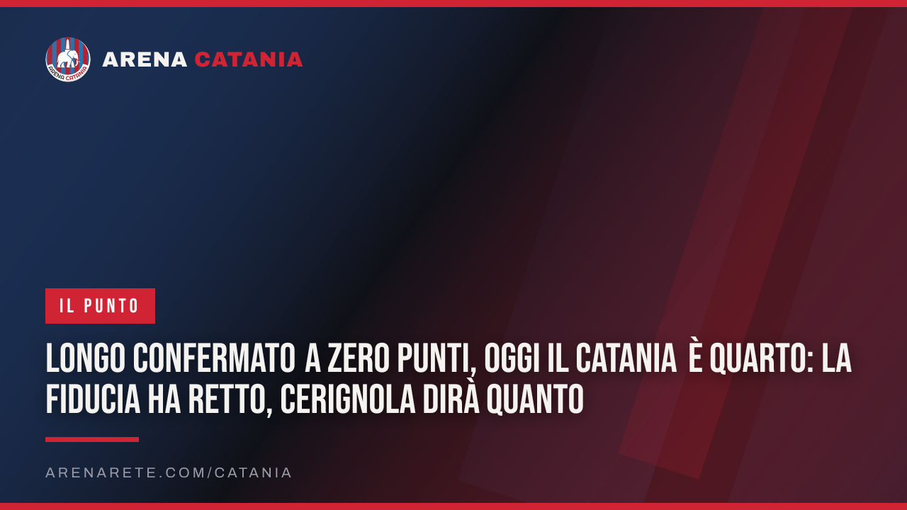 Longo confermato a zero punti, oggi il Catania è quarto: la fiducia ha retto, Cerignola dirà quanto