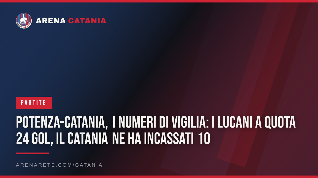 Potenza-Catania, i numeri di vigilia: i lucani a quota 24 gol, il Catania ne ha incassati 10