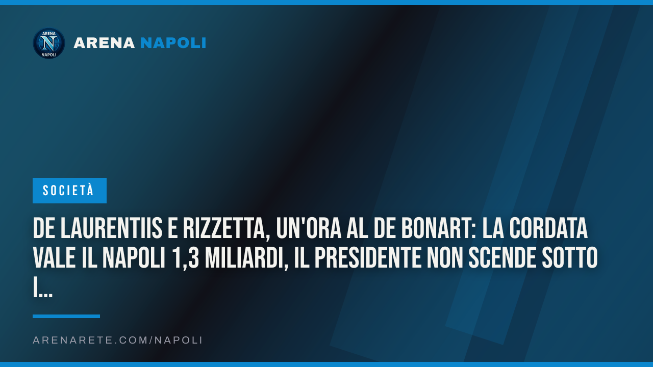 De Laurentiis e Rizzetta, un'ora al de Bonart: la cordata vale il Napoli 1,3 miliardi, il presidente non scende sotto i 2