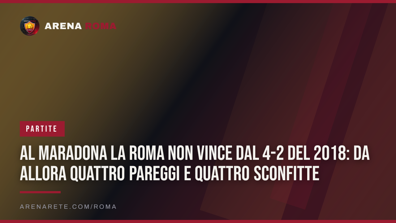 Al Maradona la Roma non vince dal 4-2 del 2018: da allora quattro pareggi e quattro sconfitte