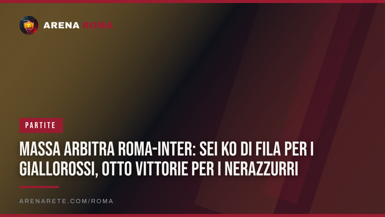 Massa arbitra Roma-Inter: sei ko di fila per i giallorossi, otto vittorie per i nerazzurri